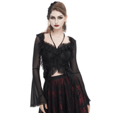 Gothic Ruffled Women's Top with Sheer Sleeves and Back Lace-Up