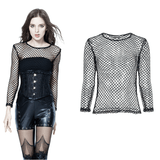 Gothic Sheer Long-Sleeve Mesh Top for Women - Edgy Fashion