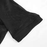 T-shirt en maille transparente à manches courtes gothique pour hommes / T-shirts élastiques ajustés noirs décontractés pour hommes