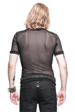 Männliches Gothic-Kurzarm-T-Shirt aus transparentem Mesh / lässige, schwarze, elastische T-Shirts für Männer