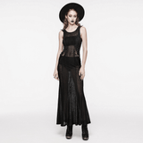 Gothic Sheer Sleeveless Long Dress with Lace-up Back