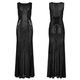 Gothic Sheer Sleeveless Long Dress with Lace-up Back