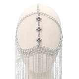 Gothic Silver Chain Headpiece with Cross and Draped Veil