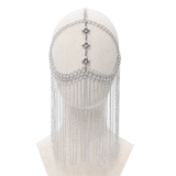 Gothic Silver Chain Headpiece with Cross and Draped Veil