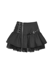 Gothic Skirt with Lace-Up Zipper and Buckle Embellishments