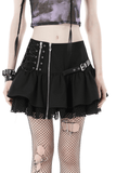 Gothic Skirt with Lace-Up Zipper and Buckle Embellishments