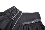 Gothic Skirt with Lace-Up Zipper and Buckle Embellishments