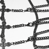Gothic Strappy Cage Skirt with Crosses and Metal Chains
