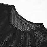Haut noir en maille hexagonale transparente à manches longues pour hommes / Vêtements de style gothique