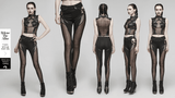 Gothic Style Skinny Pants-Leggings with Black Mesh Detail