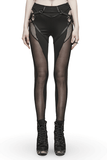 Gothic Style Skinny Pants-Leggings with Black Mesh Detail