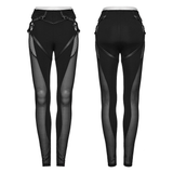 Gothic Style Skinny Pants-Leggings with Black Mesh Detail