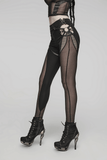 Gothic Style Skinny Pants-Leggings with Black Mesh Detail