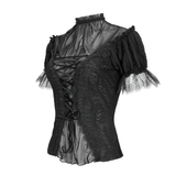 Gothic T-Shirt with Stand Collar and Front Lace-Up Detail