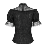 Gothic T-Shirt with Stand Collar and Front Lace-Up Detail