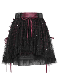 Gothic Tartan Mesh Tiered Skirt with Ribbon Frills