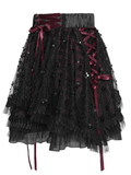 Gothic Tartan Mesh Tiered Skirt with Ribbon Frills