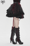 Gothic Tartan Mesh Tiered Skirt with Ribbon Frills