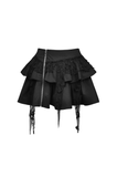 Gothic Tiered Skirt with Ruffle Layers and Zip Detailing