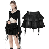 Gothic Tiered Skirt with Ruffle Layers and Zip Detailing