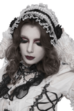 Gothic White Lolita Lace Bonnet with Black Roses