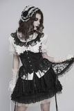 Gothic White Lolita Lace Bonnet with Black Roses
