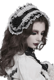 Gothic White Lolita Lace Bonnet with Black Roses