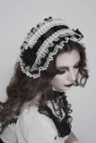 Gothic White Lolita Lace Bonnet with Black Roses