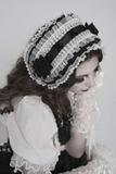 Gothic White Lolita Lace Bonnet with Black Roses