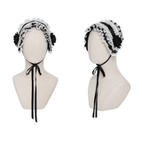 Gothic White Lolita Lace Bonnet with Black Roses