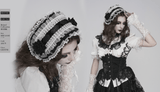 Gothic White Lolita Lace Bonnet with Black Roses