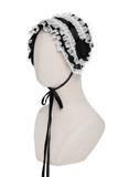Gothic White Lolita Lace Bonnet with Black Roses