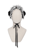 Gothic White Lolita Lace Bonnet with Black Roses