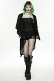 Gothic Women Hooded Mesh Cape with Belted Punk Vibe