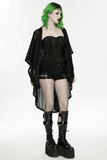 Gothic Women Hooded Mesh Cape with Belted Punk Vibe