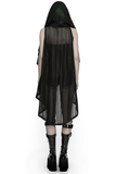 Gothic Women Hooded Mesh Cape with Belted Punk Vibe