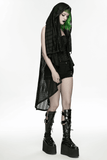 Gothic Women Hooded Mesh Cape with Belted Punk Vibe