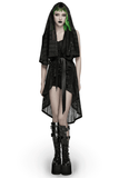 Gothic Women Hooded Mesh Cape with Belted Punk Vibe