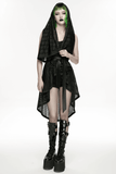 Gothic Women Hooded Mesh Cape with Belted Punk Vibe