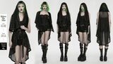Gothic Women Hooded Mesh Cape with Belted Punk Vibe