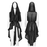 Gothic Women Hooded Mesh Cape with Belted Punk Vibe