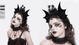 Gothic Women's Bat Tiara with Feathers and Roses