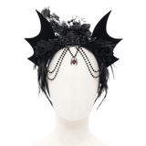 Gothic Women's Bat Tiara with Feathers and Roses