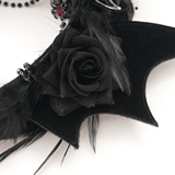 Gothic Women's Bat Tiara with Feathers and Roses