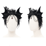 Gothic Women's Bat Tiara with Feathers and Roses