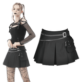 Gothic Women's Mini Skirt featuring Chain Belt and Pocket