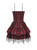 Gothic Women's Plaid Corset Short Dress with Clasp Set