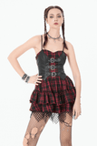 Gothic Women's Plaid Corset Short Dress with Clasp Set