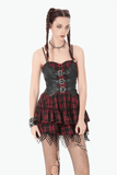 Gothic Women's Plaid Corset Short Dress with Clasp Set