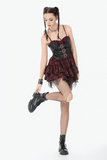 Gothic Women's Plaid Corset Short Dress with Clasp Set